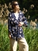 Lniane Kimono z Beżowymi Kwiatami na Granacie - Wielofunkcyjna Elegancja