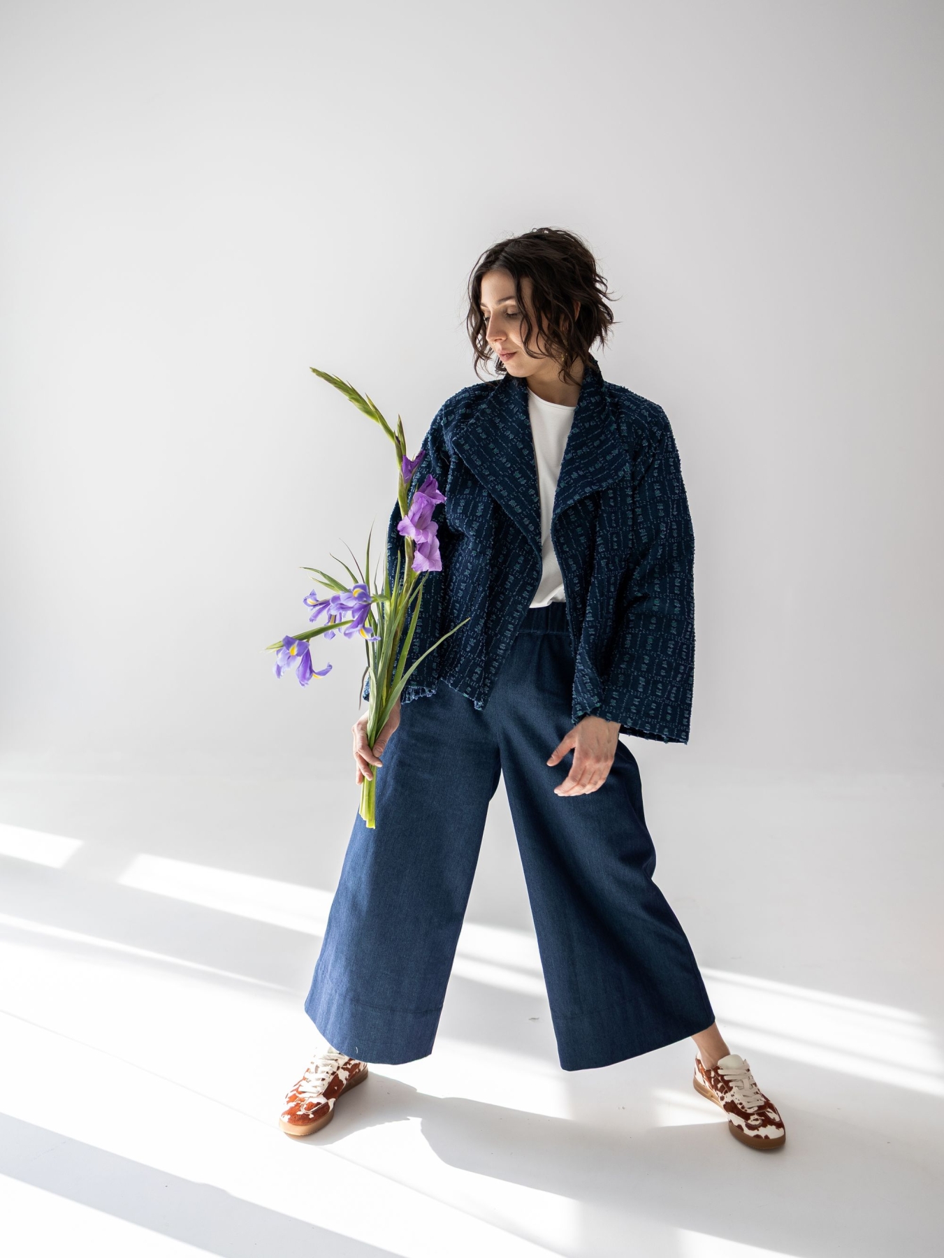 spodnie jeansowe kuloty wysoki stan