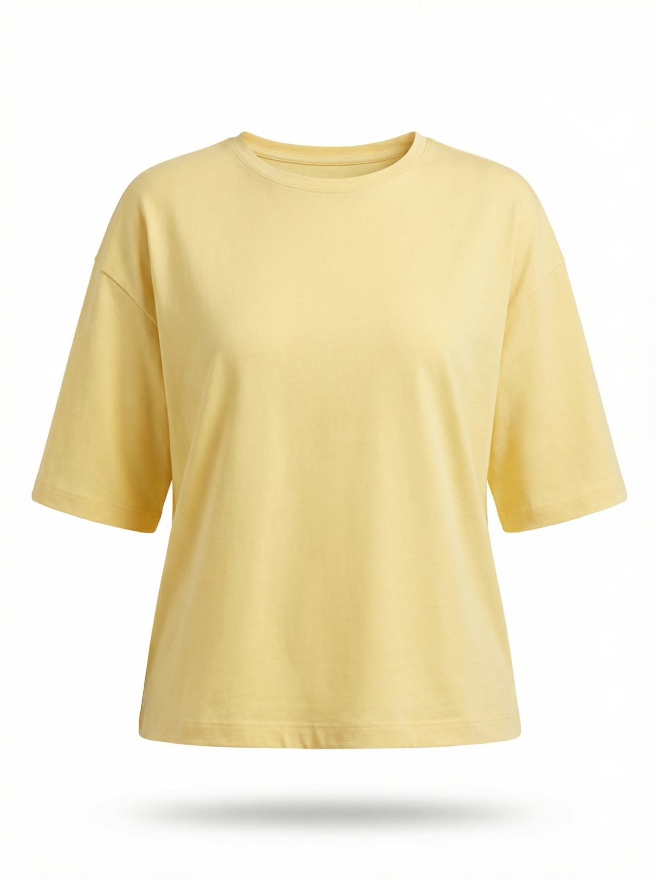 żółta bluzka damska Basic Soft z miękkiej bawełny z elastanem, o luźnym fasonie i krótkim rękawie.