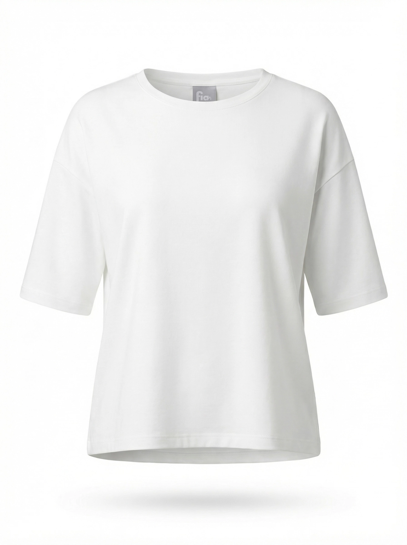 bluzka damska Basic Soft z miękkiej bawełny z elastanem, o luźnym fasonie i krótkim rękawie.