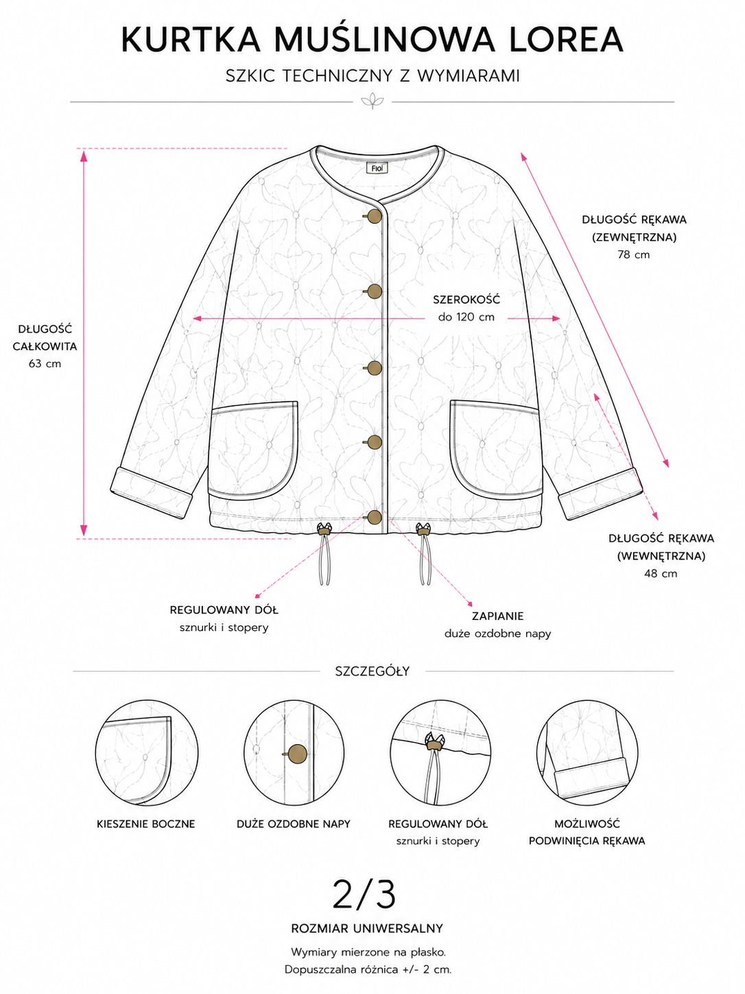 Kurtka muślinowa Lorea oversize z pikowanego muślinu we wzorzysty print Pracownia FIO