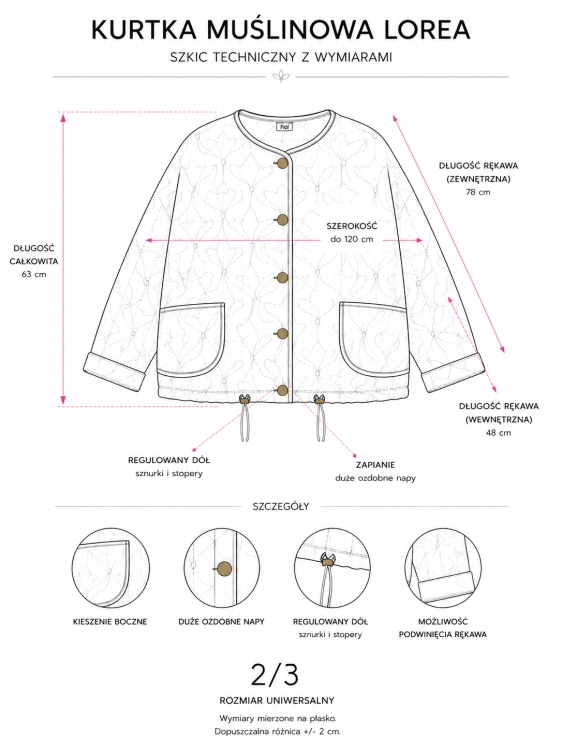 Kurtka muślinowa Lorea oversize z pikowanego muślinu we wzorzysty print Pracownia FIO