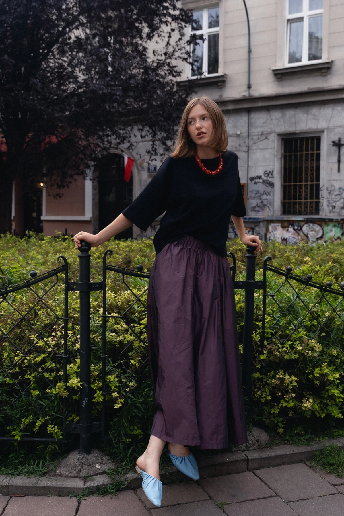 SPÓDNICA MIO PLUM długa śliwkowa spódnica midi Pracownia FIO