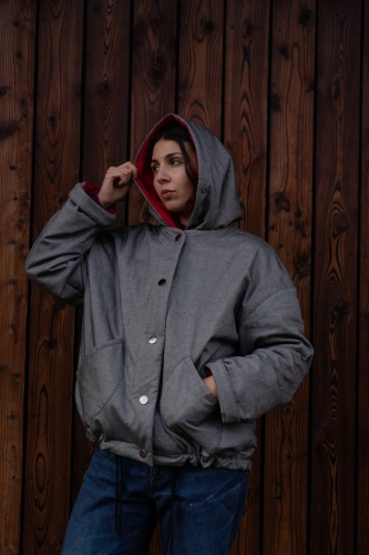 KURTKA MIST GREY pikowana oversize z kapturem Pracownia FIO