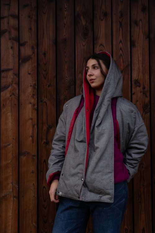 KURTKA MIST GREY pikowana oversize z kapturem Pracownia FIO