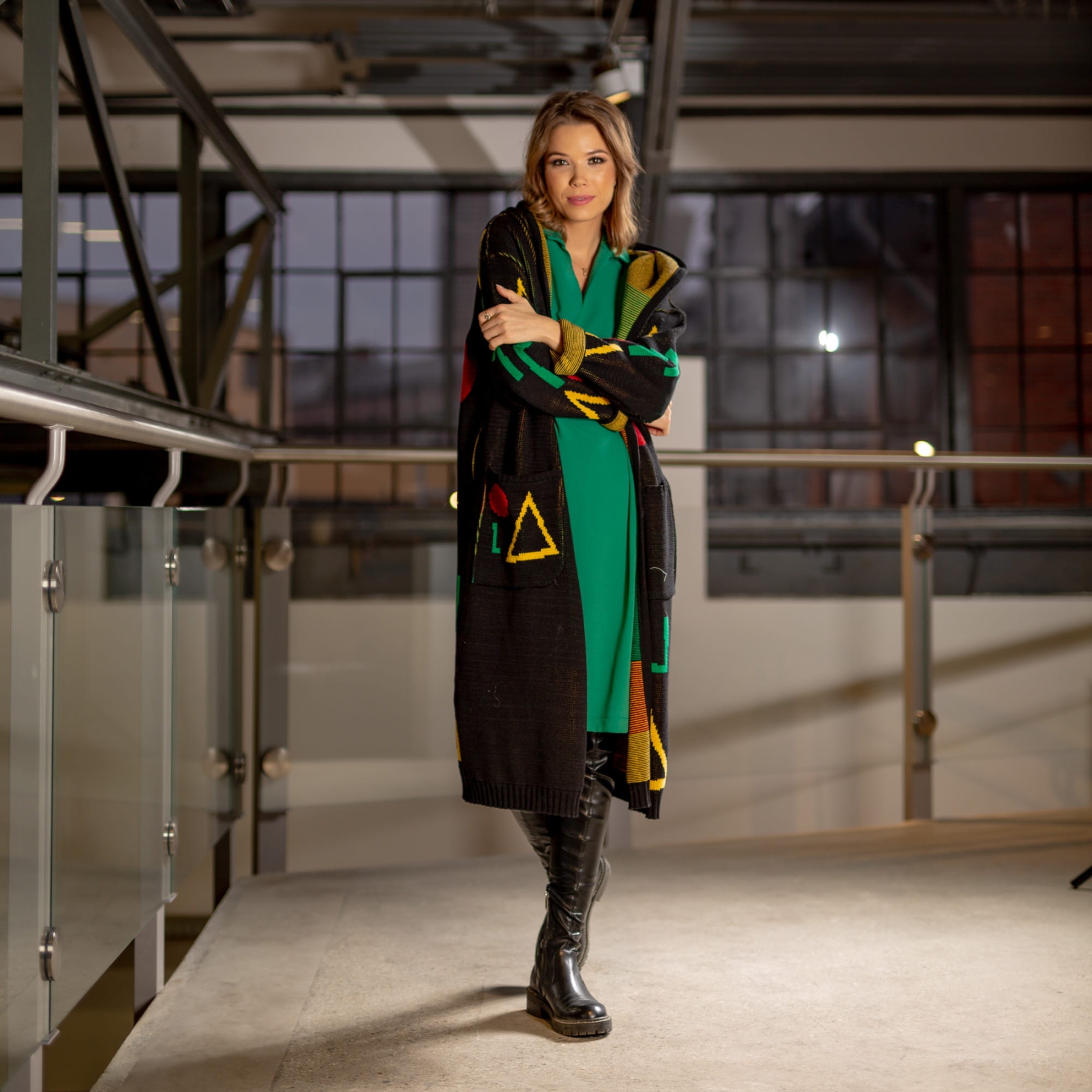 Kardigan Długi Geometria - black