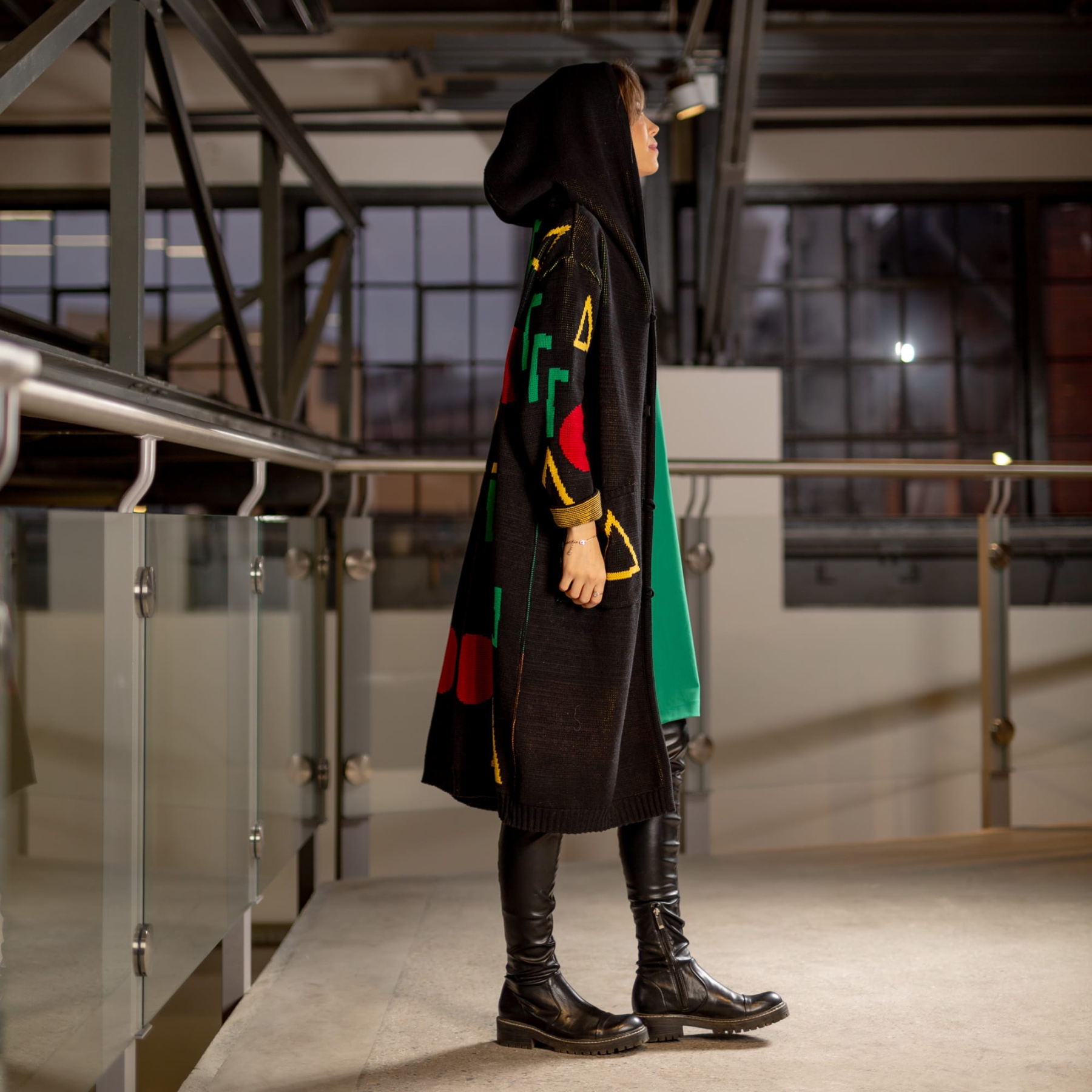 Kardigan Długi Geometria - black