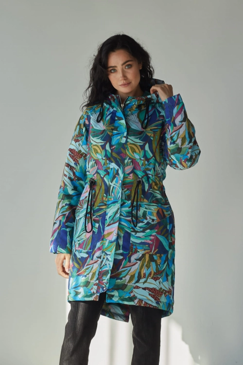Kurtka damska MAD z kwiatowym wzorem w kolorze zielono niebieskim - Elegancja i Ochrona w Jednym!