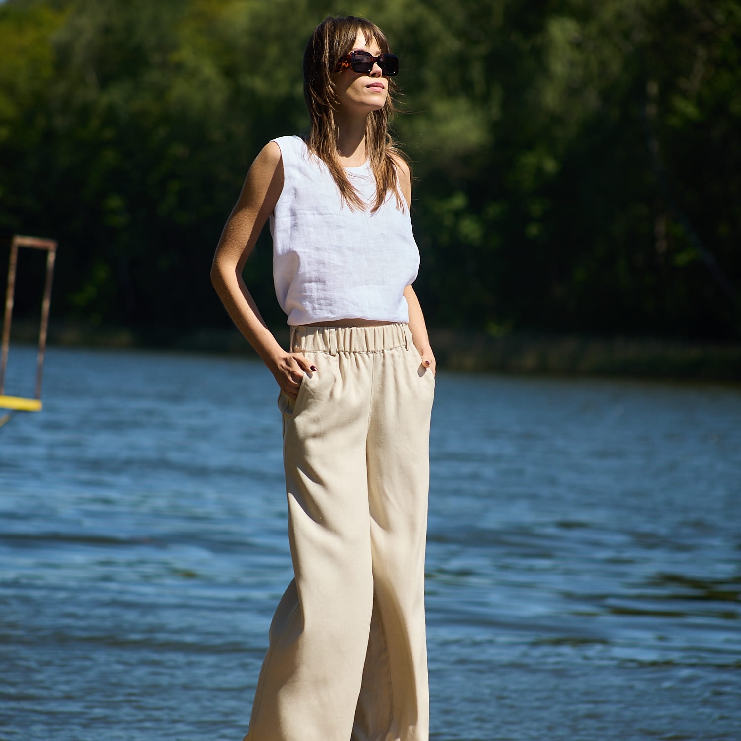 Spodnie "Natural " - Luźny Fason z Lnu i Wiskozy