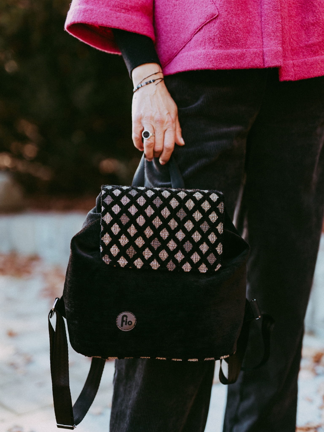 Czarny Plecak Miejski Mini -Chenille