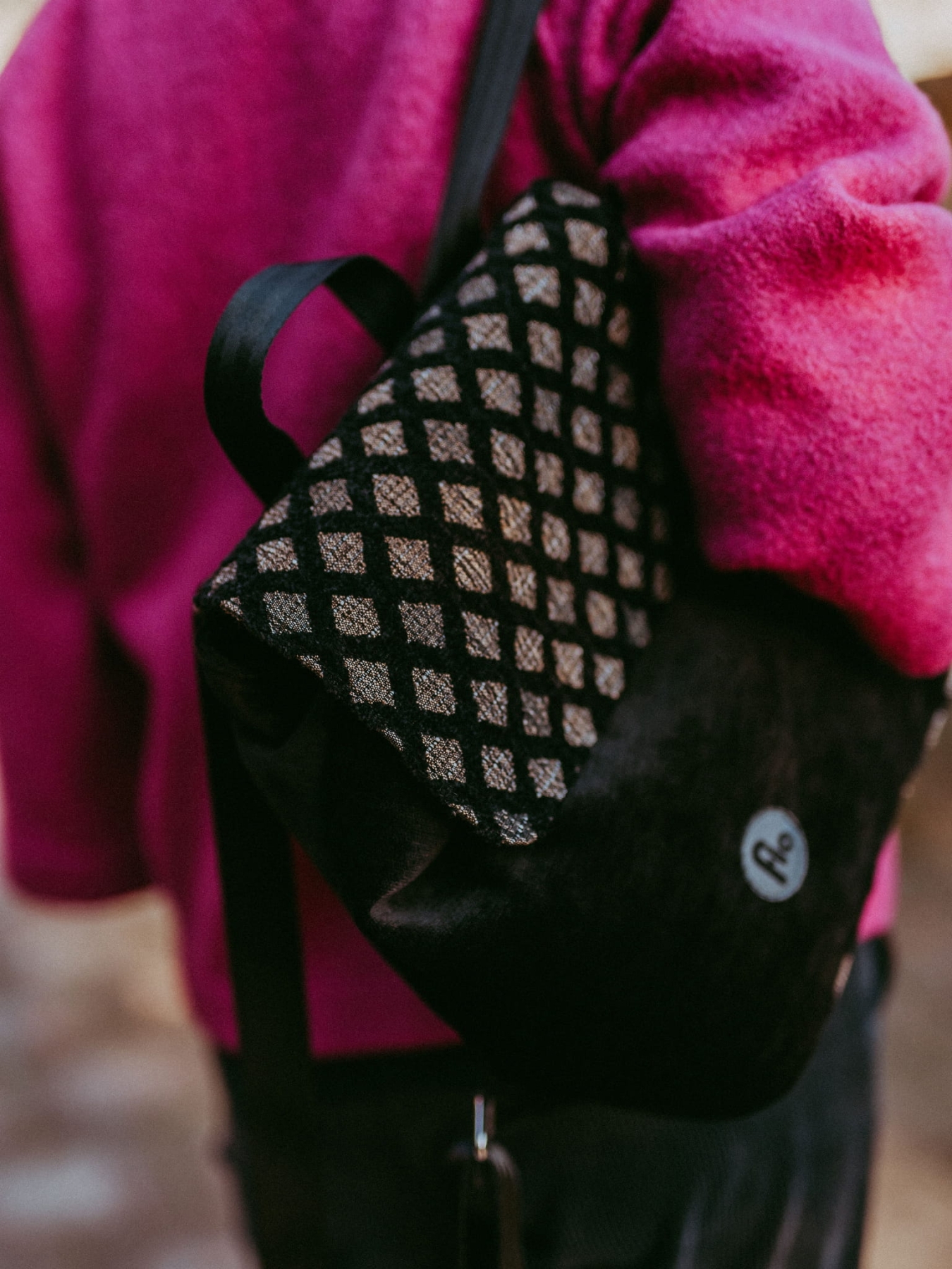 Czarny Plecak Miejski Mini -Chenille