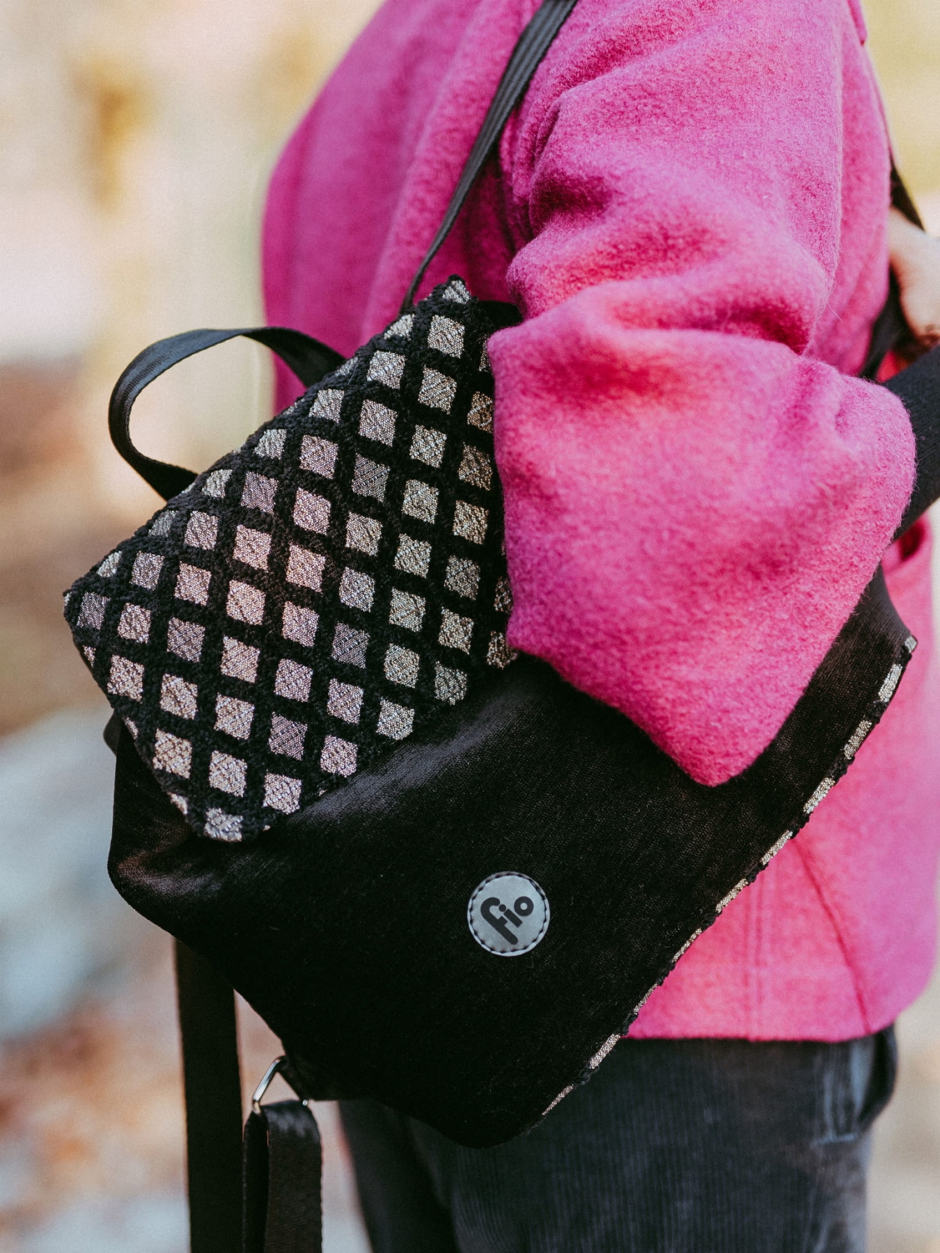 Czarny Plecak Miejski Mini -Chenille