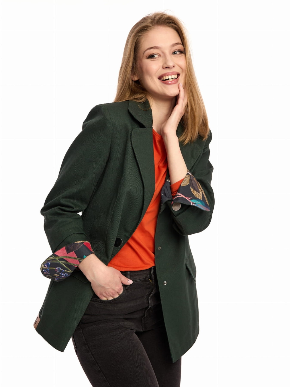 Marynarka Damska Sofia w Zielonym Kolorze z Autorskim Printem