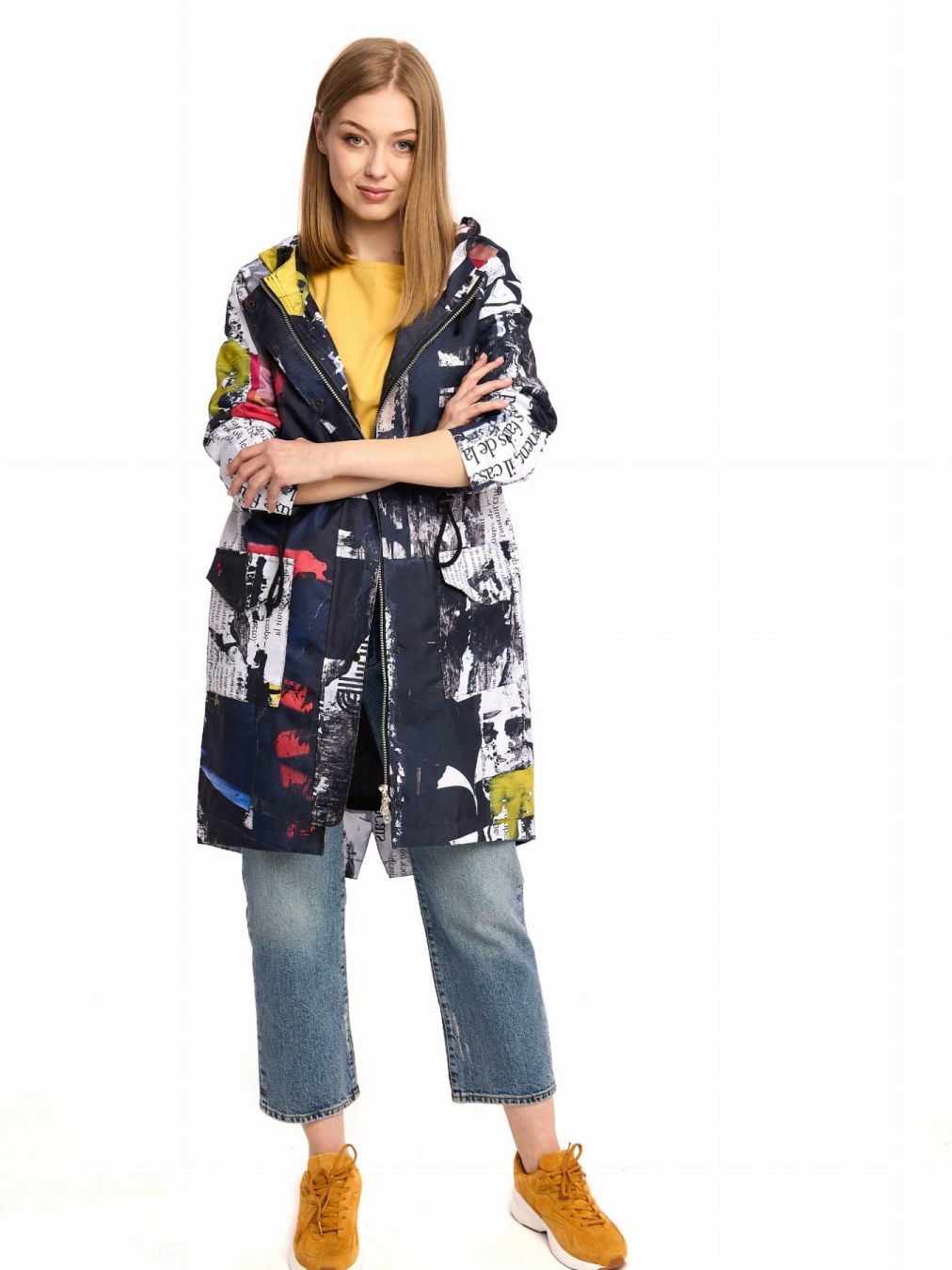 parka damska z autorskim wzorem przód, kolorowa kurtka z kapturem