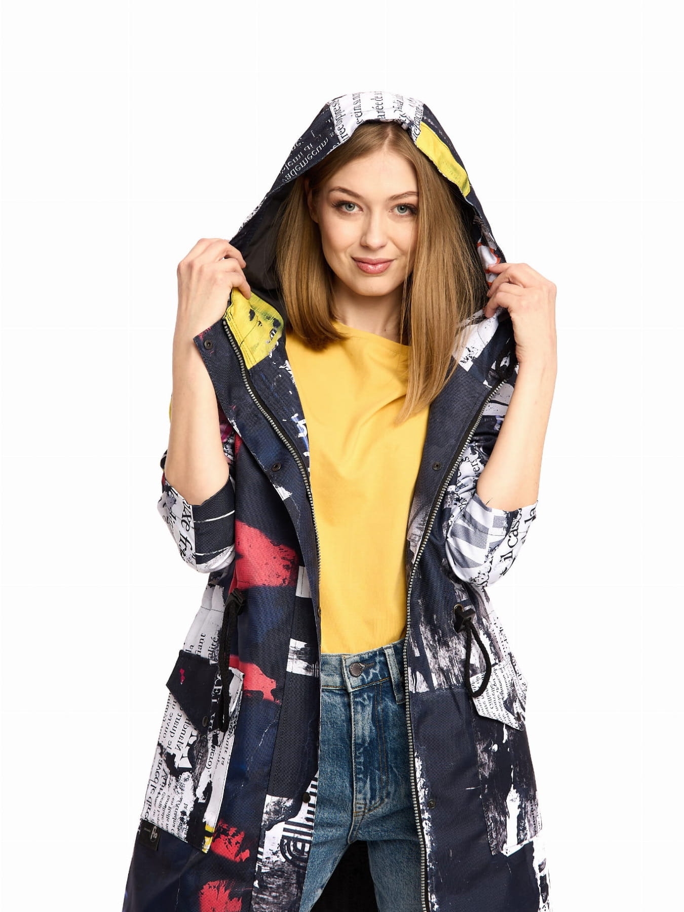 parka damska z autorskim wzorem przód, kolorowa kurtka z kapturem