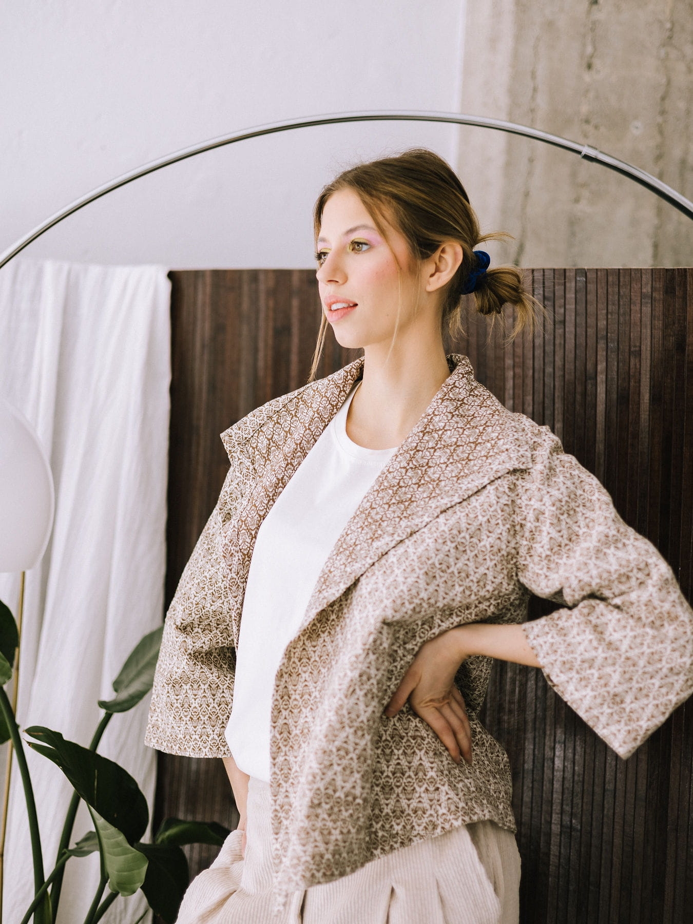 Kimono z gobelinowym wzorem –beż z brązem