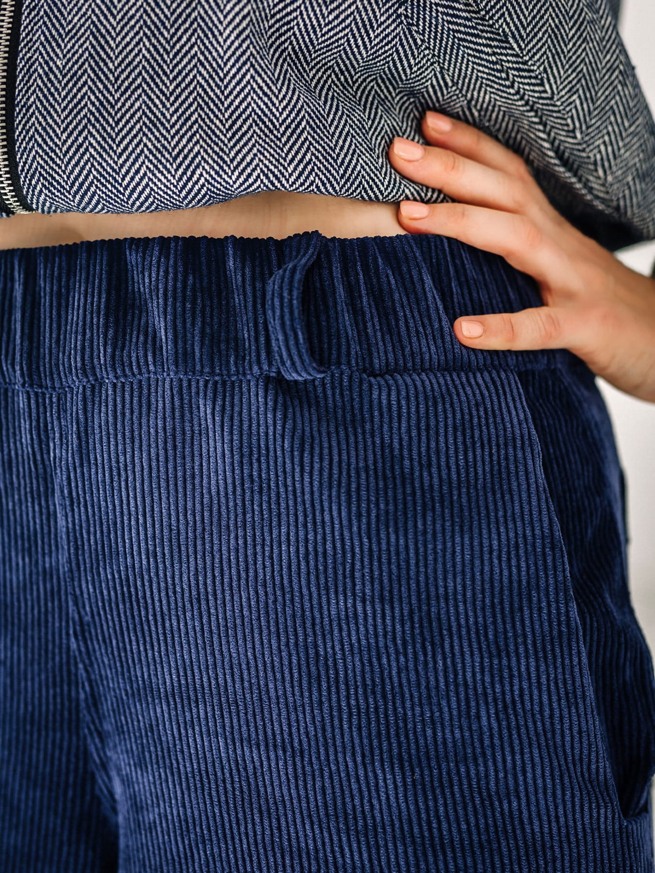 Spodnie Sztruksowe Gruby Prążek - Indygo