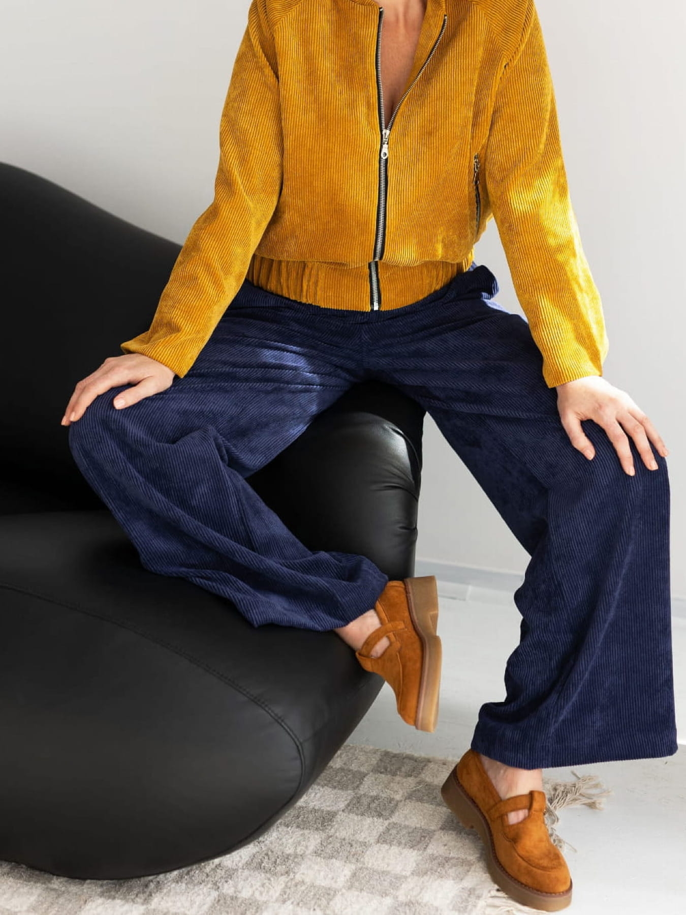 Spodnie Sztruksowe Gruby Prążek - Indygo