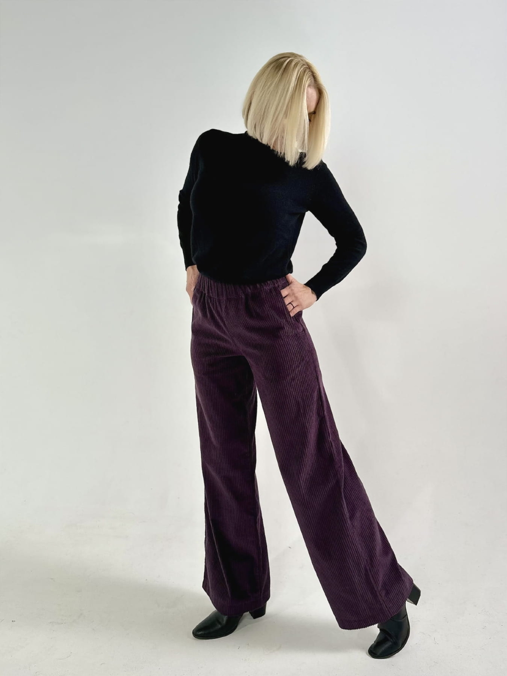Spodnie Sztruksowe Gruby Prążek - Bakłażan