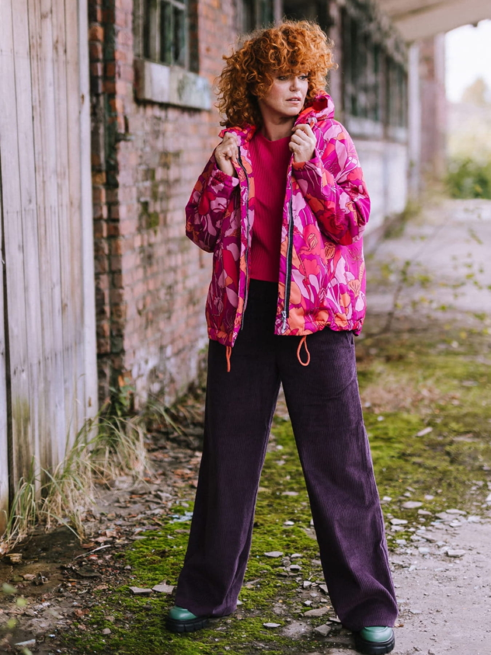 Spodnie Sztruksowe Gruby Prążek - Bakłażan