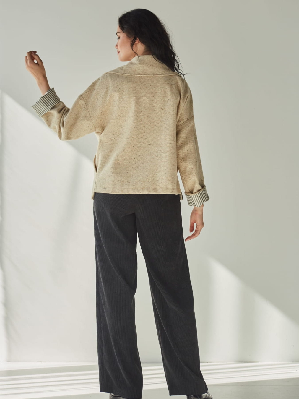 Spodnie  Sztruksowe Gruby Prążek - Sadza