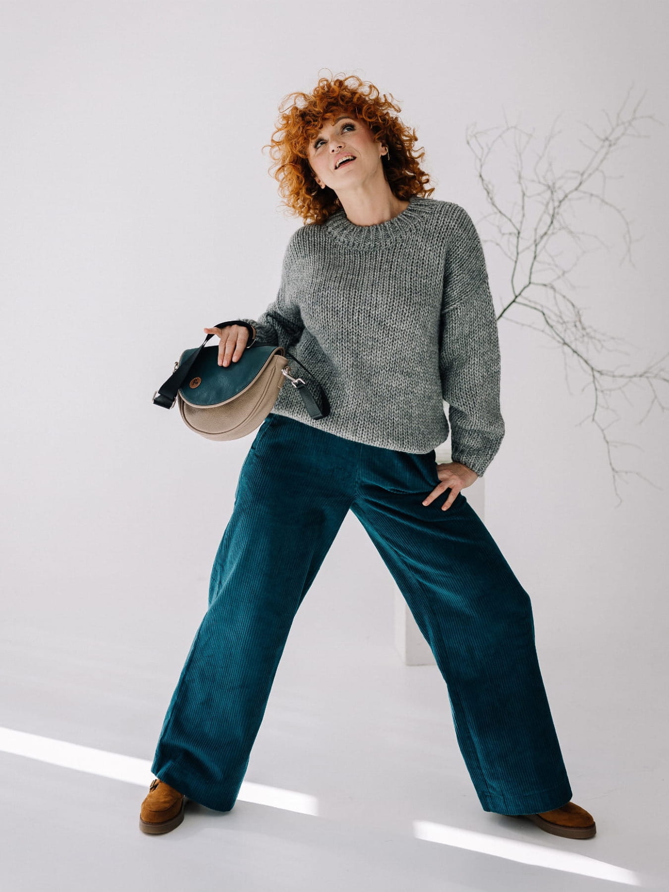 Spodnie Sztruksowe Gruby Prążek - Szmaragdowy