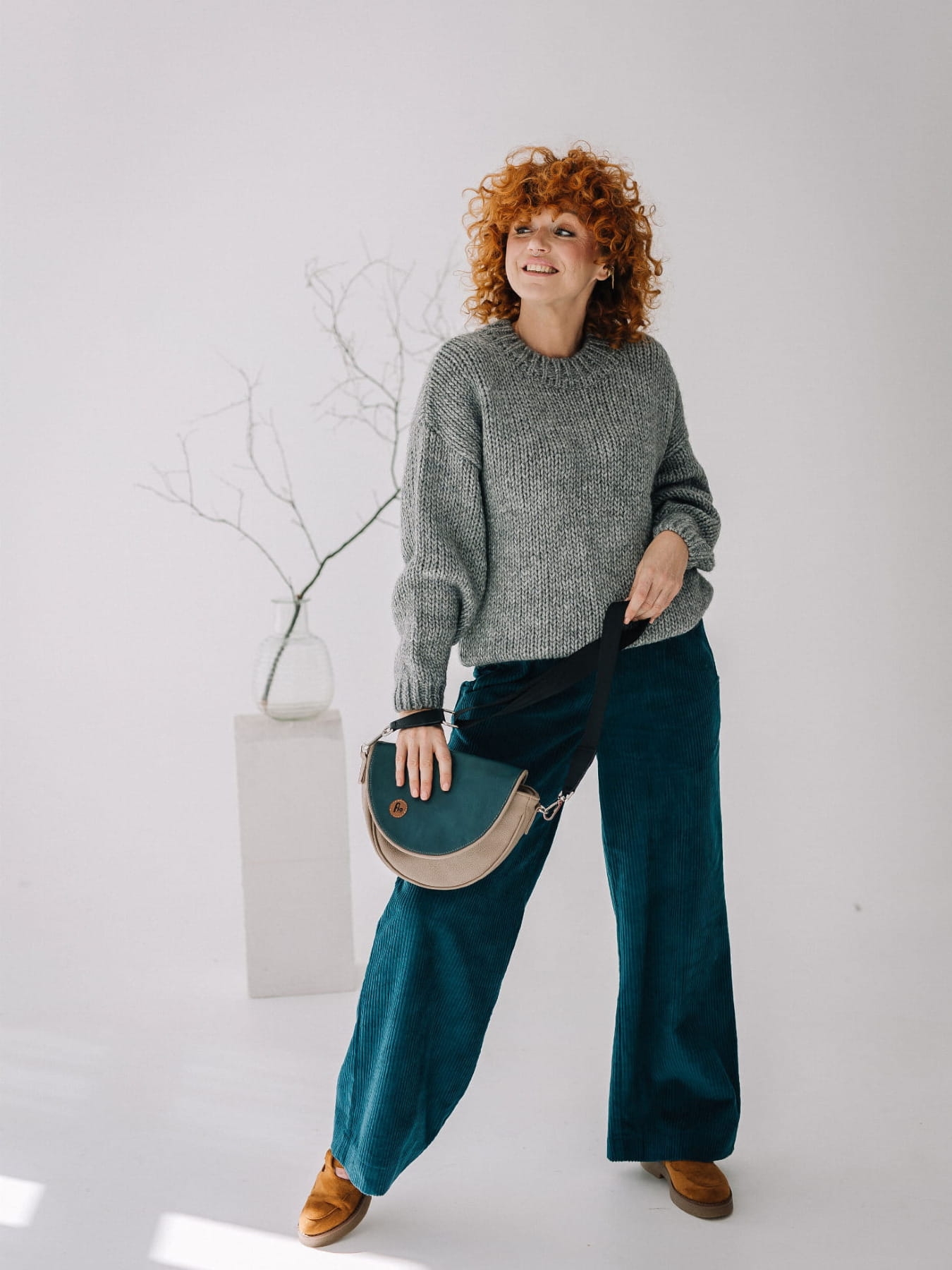 Spodnie Sztruksowe Gruby Prążek - Szmaragdowy