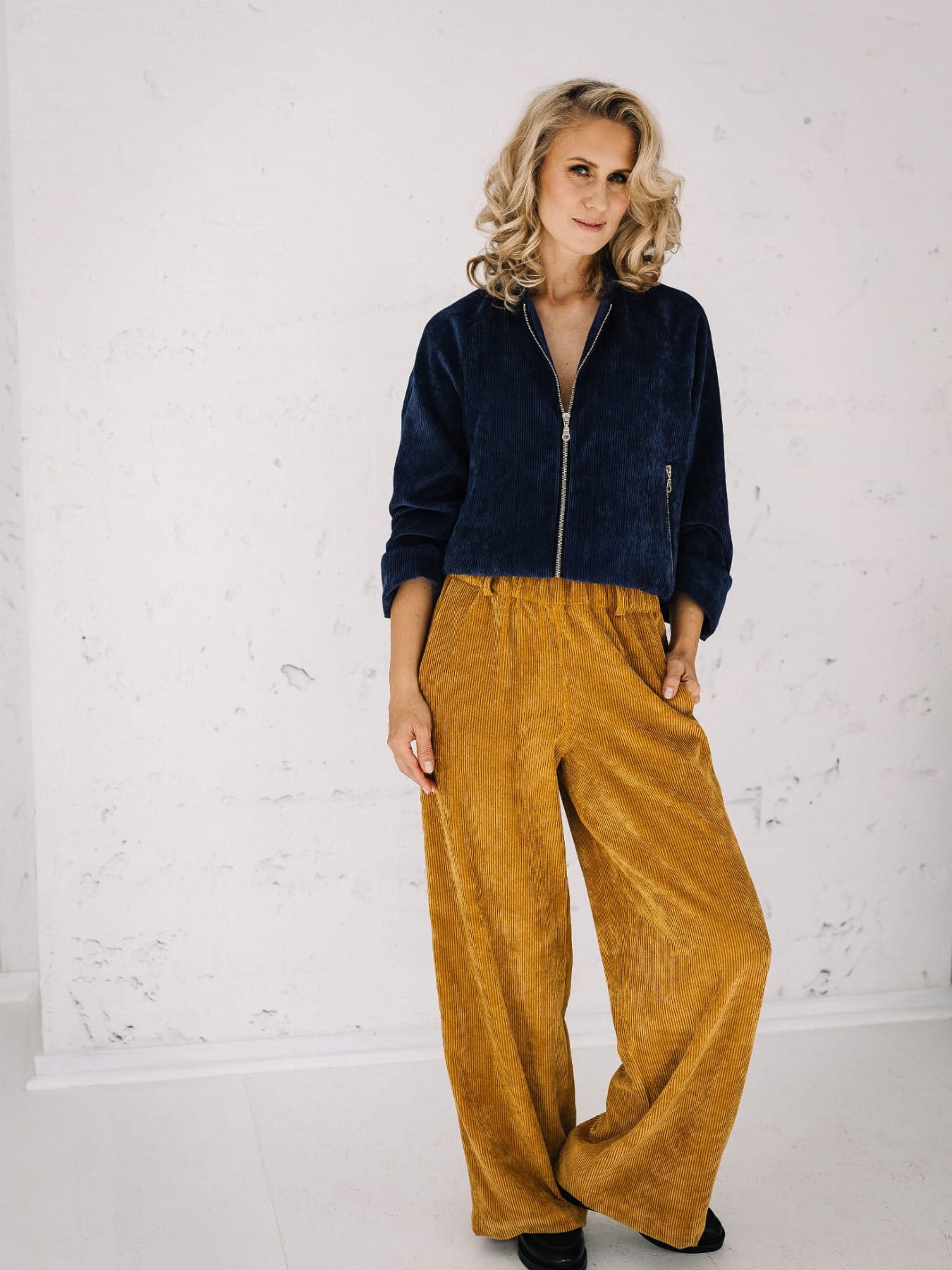 Spodnie Sztruksowe Gruby Prążek - Ochra