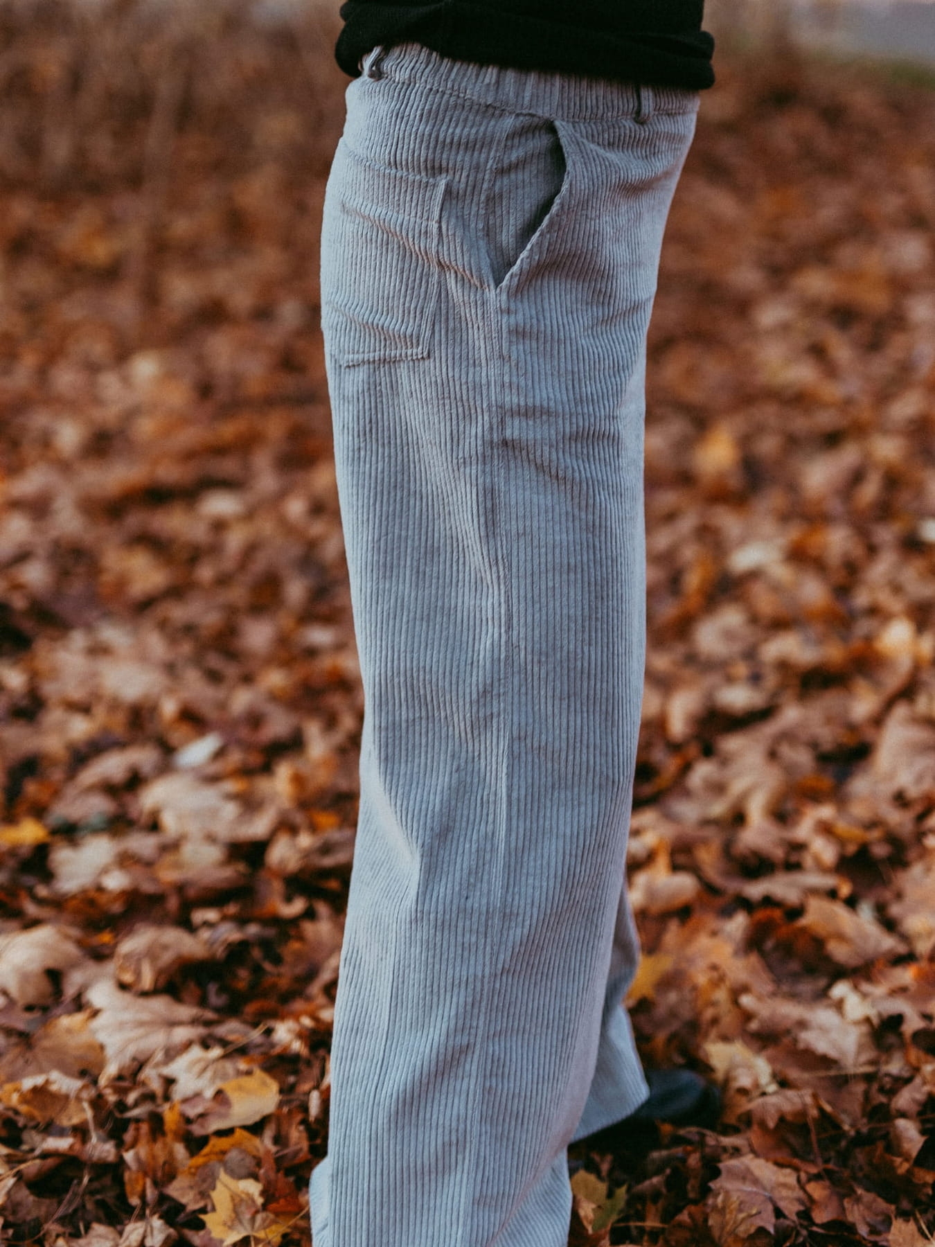 Spodnie Sztruksowe Gruby Prążek - Popielate