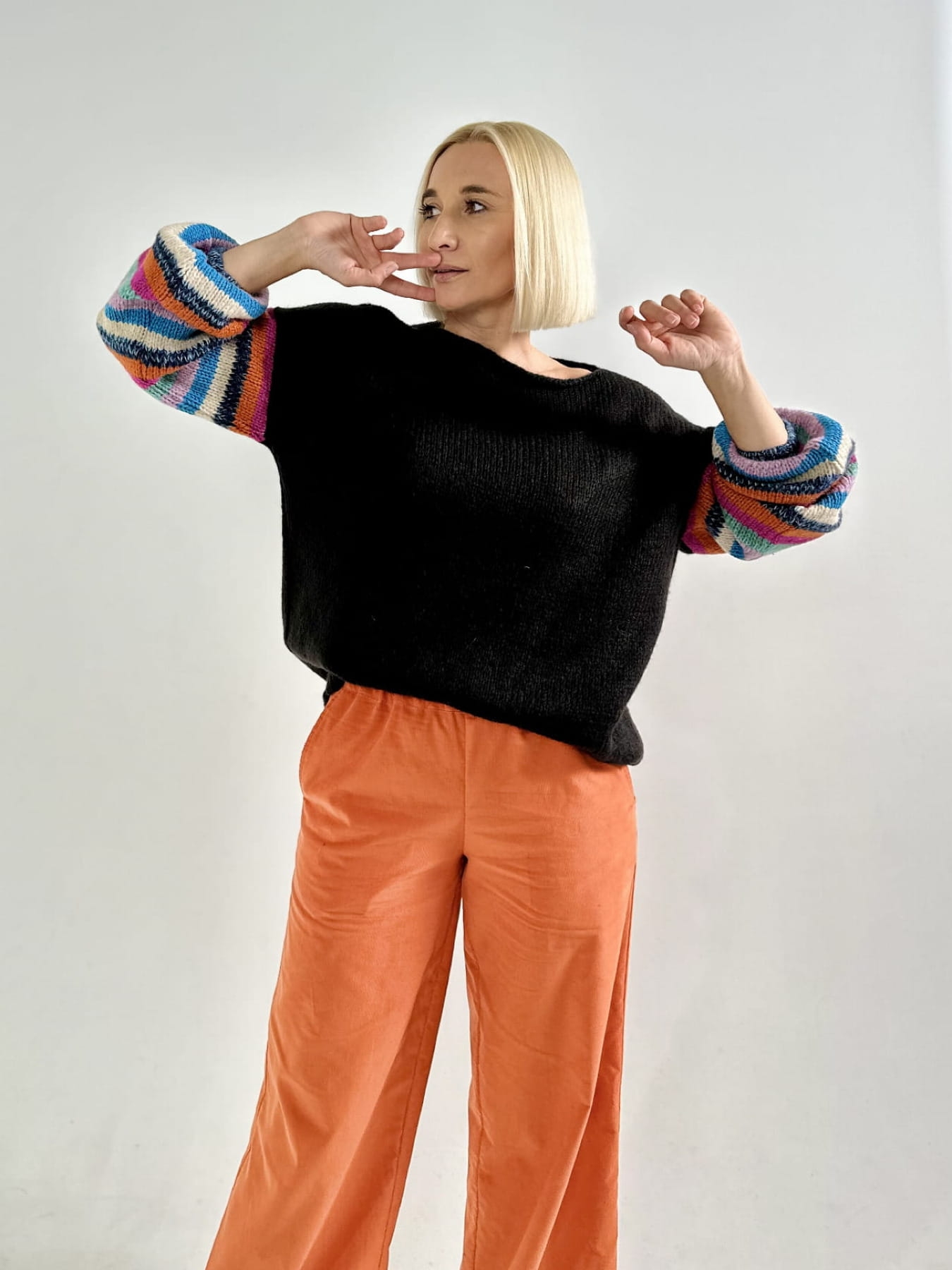 Spodnie Sztruksowe bawełniane cienki Prążek - Orangina