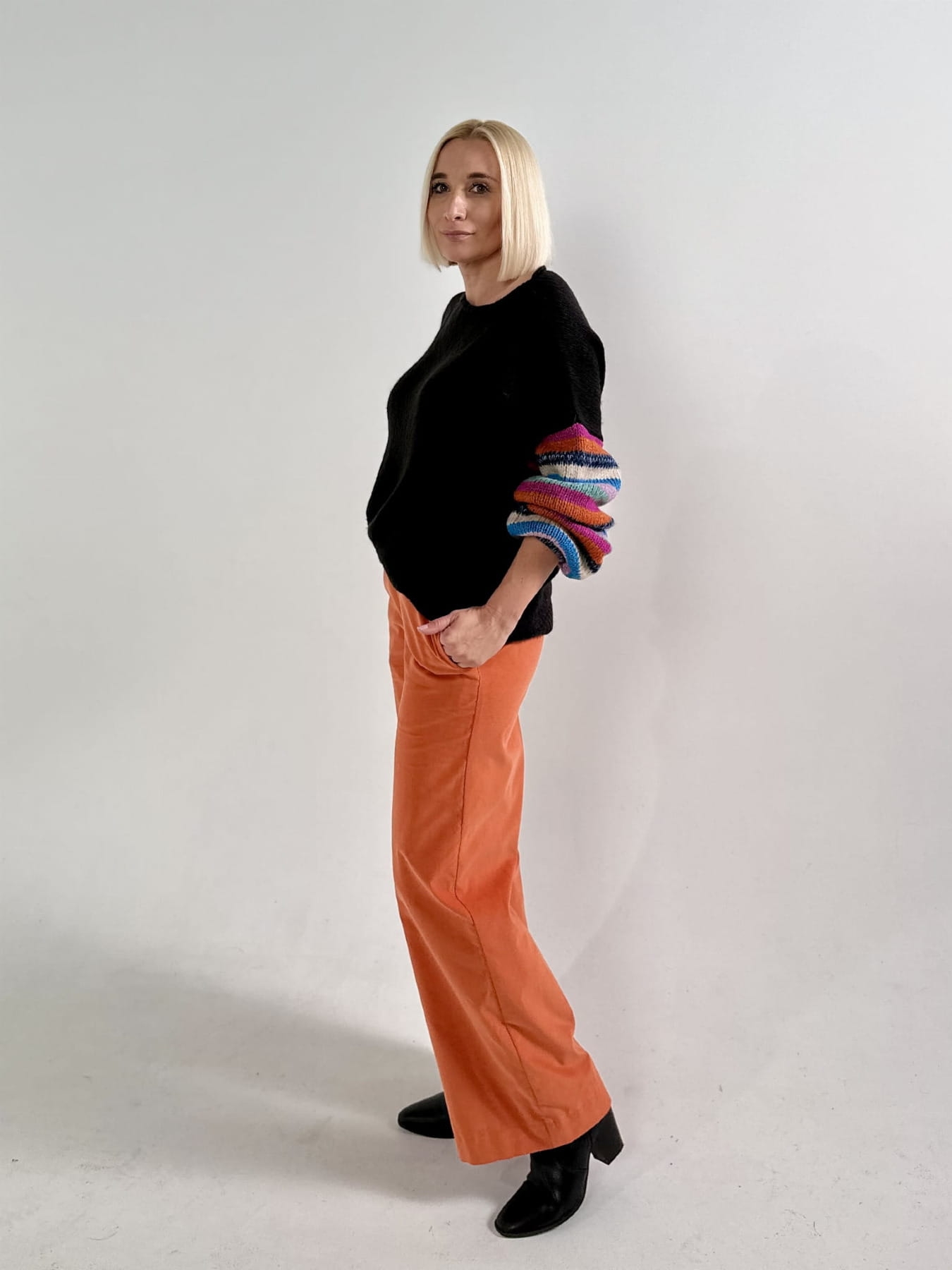 Spodnie Sztruksowe bawełniane cienki Prążek - Orangina