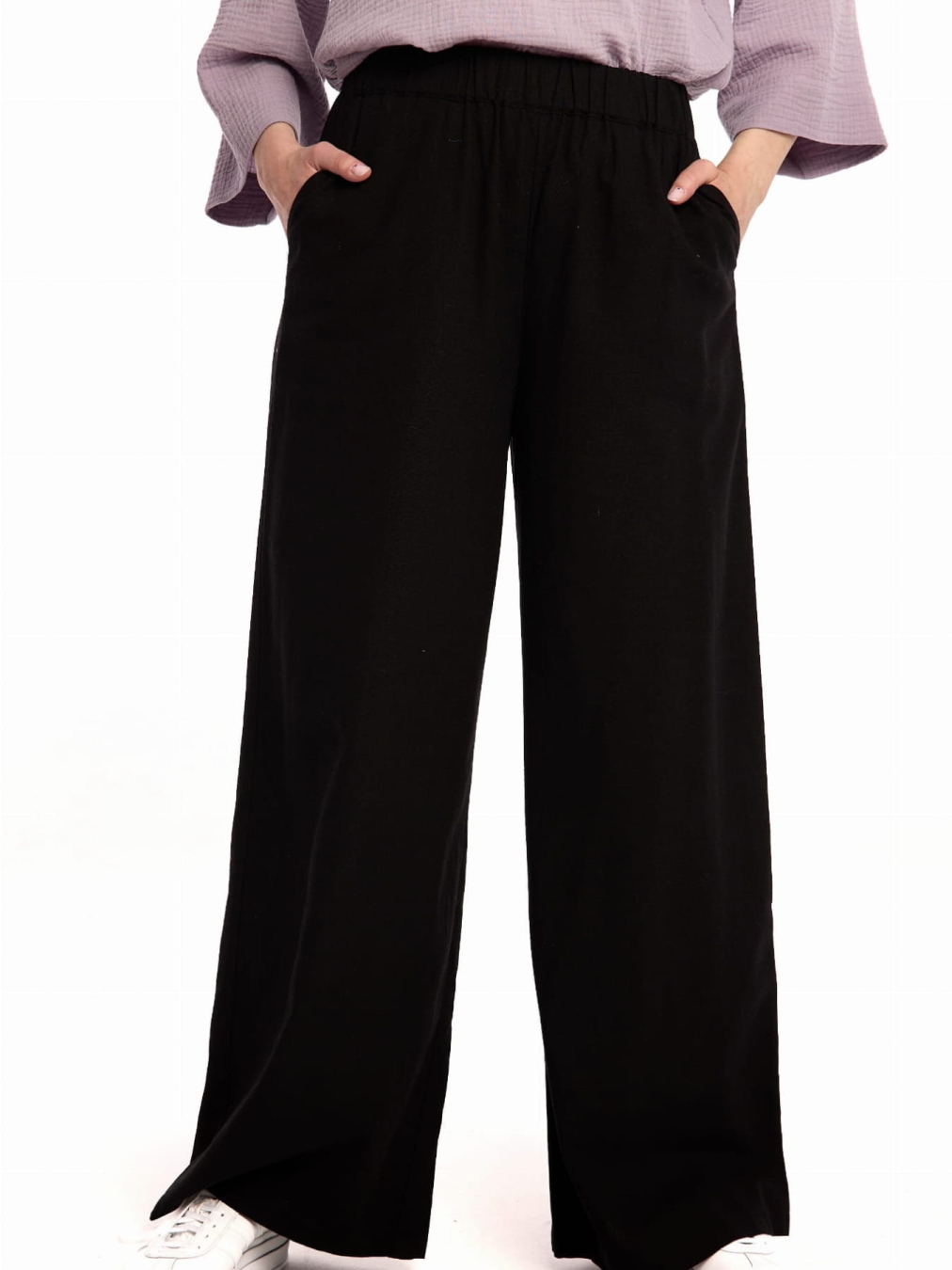 Spodnie "Natural Black" - Luźny Fason z Lnu i Wiskozy