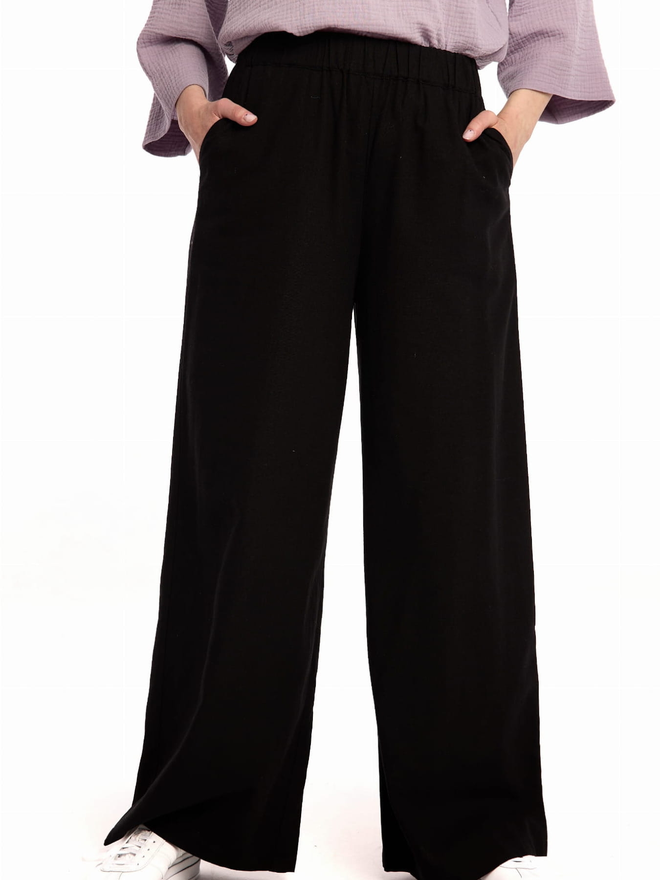 Spodnie "Natural Black" - Luźny Fason z Lnu i Wiskozy