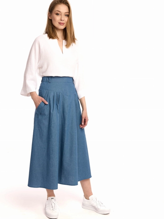 Spódnica Midi w Stylu Retro w kolrze jasnego jeansu
