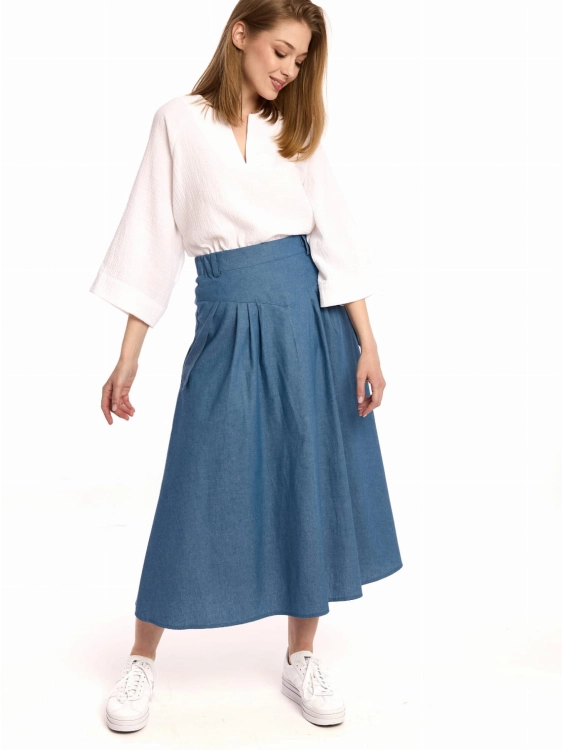 Spódnica Midi w Stylu Retro w kolrze jasnego jeansu