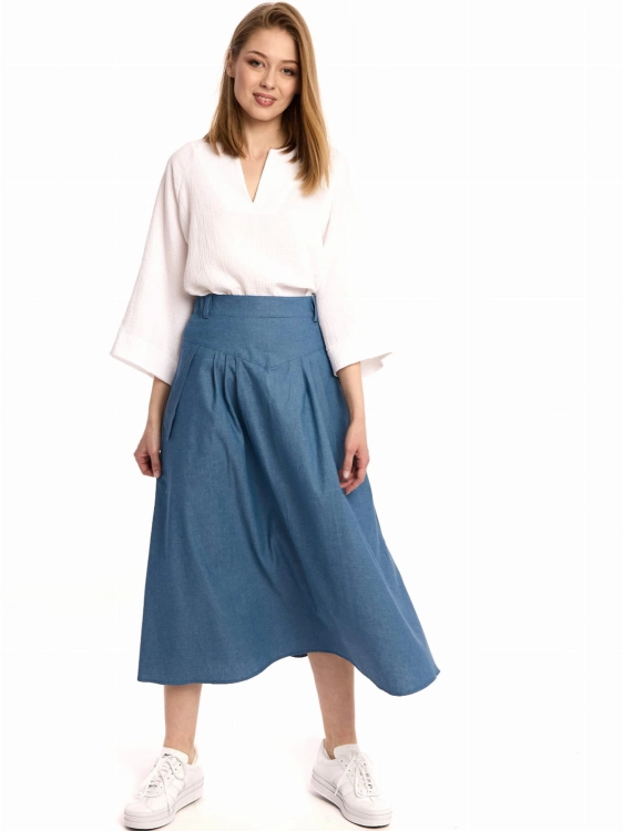 Spódnica Midi w Stylu Retro w kolrze jasnego jeansu