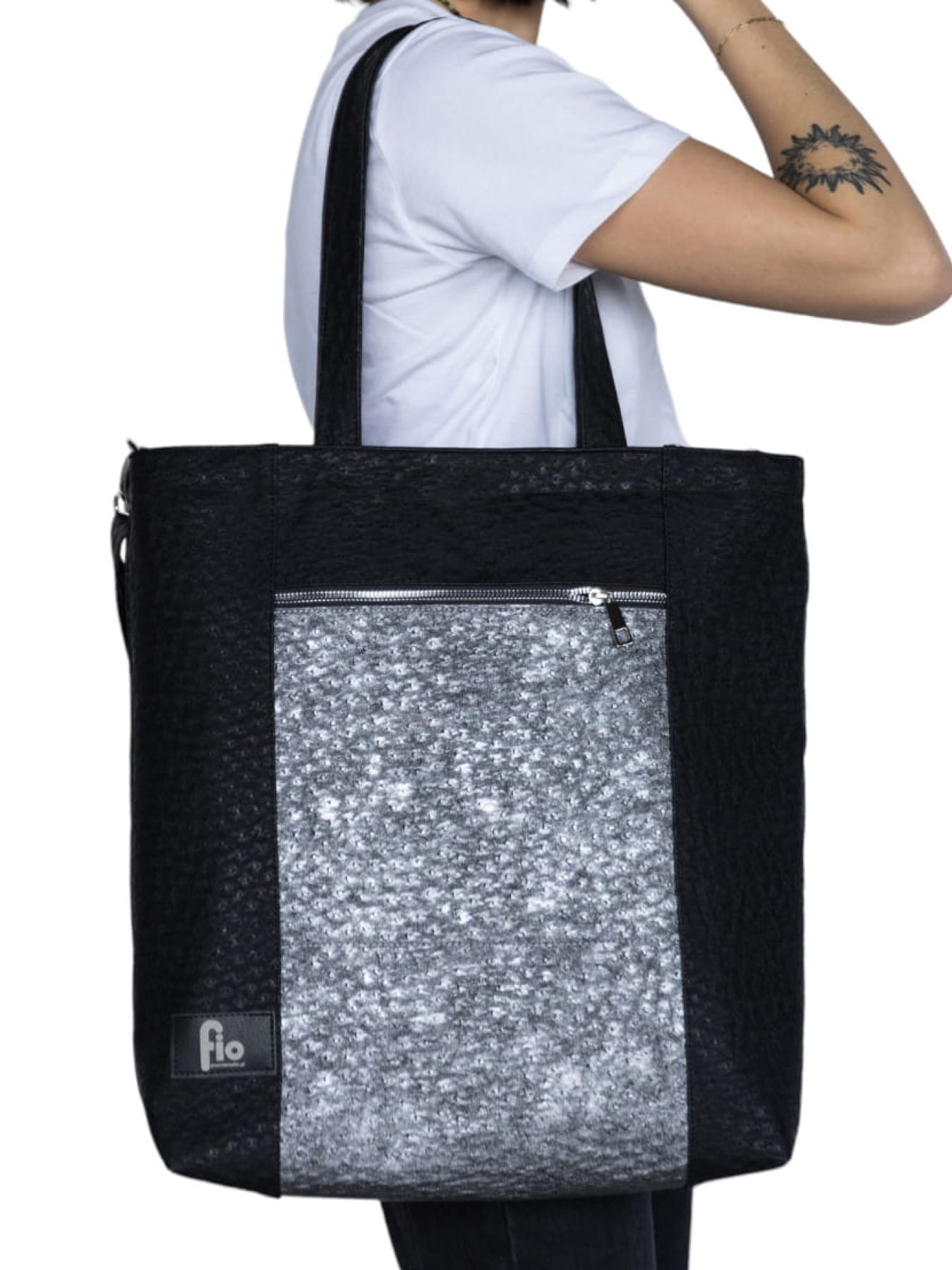 Torebka Shopper Bag- Czarny ze srebrem