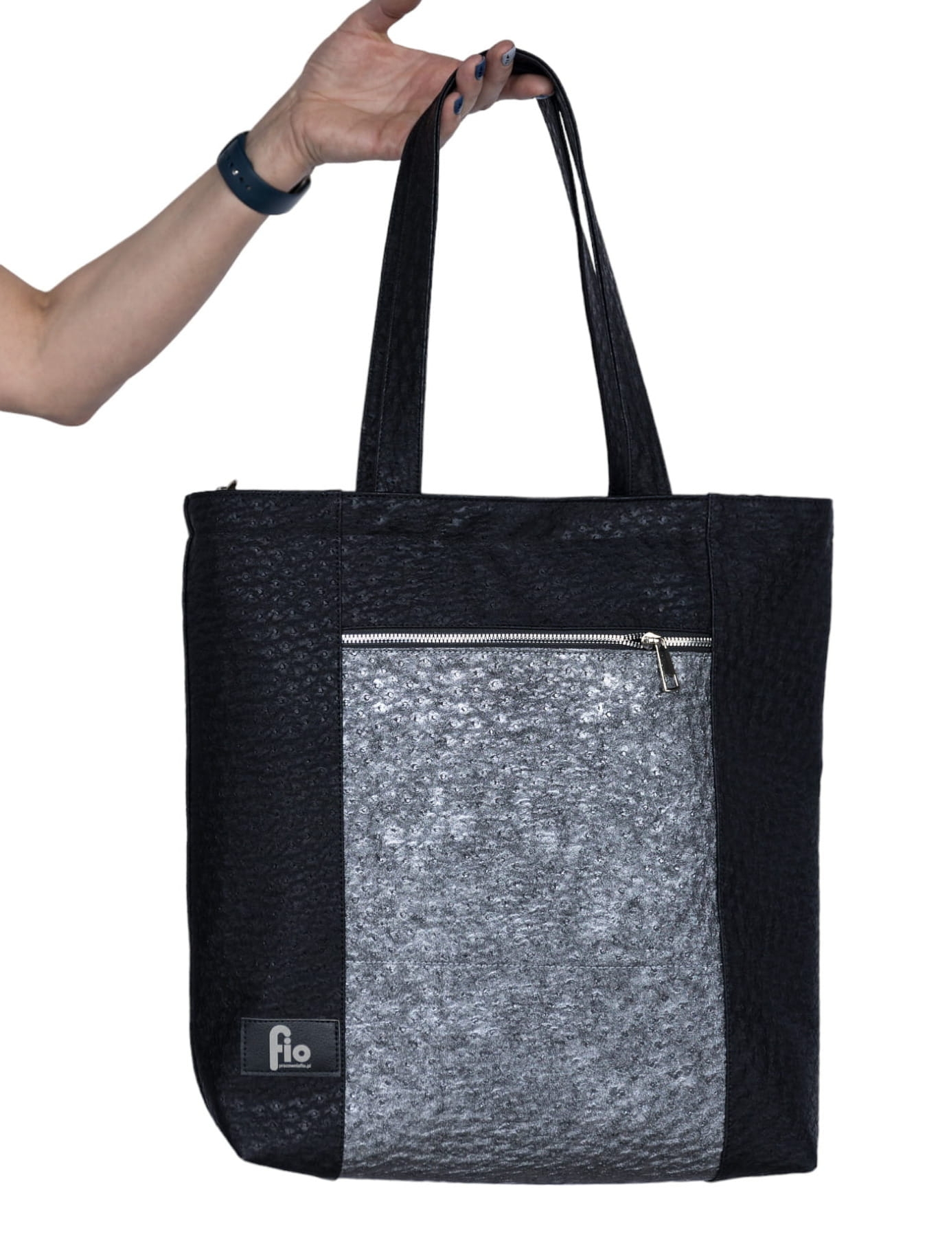 Torebka Shopper Bag- Czarny ze srebrem