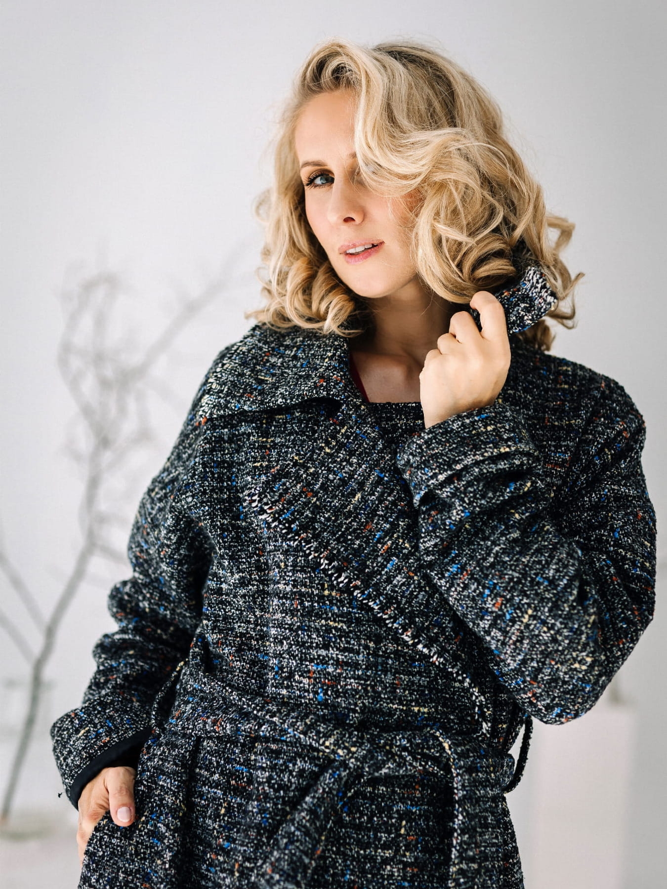 Płaszcz Vanita- Pieprz i sól nieocieplany