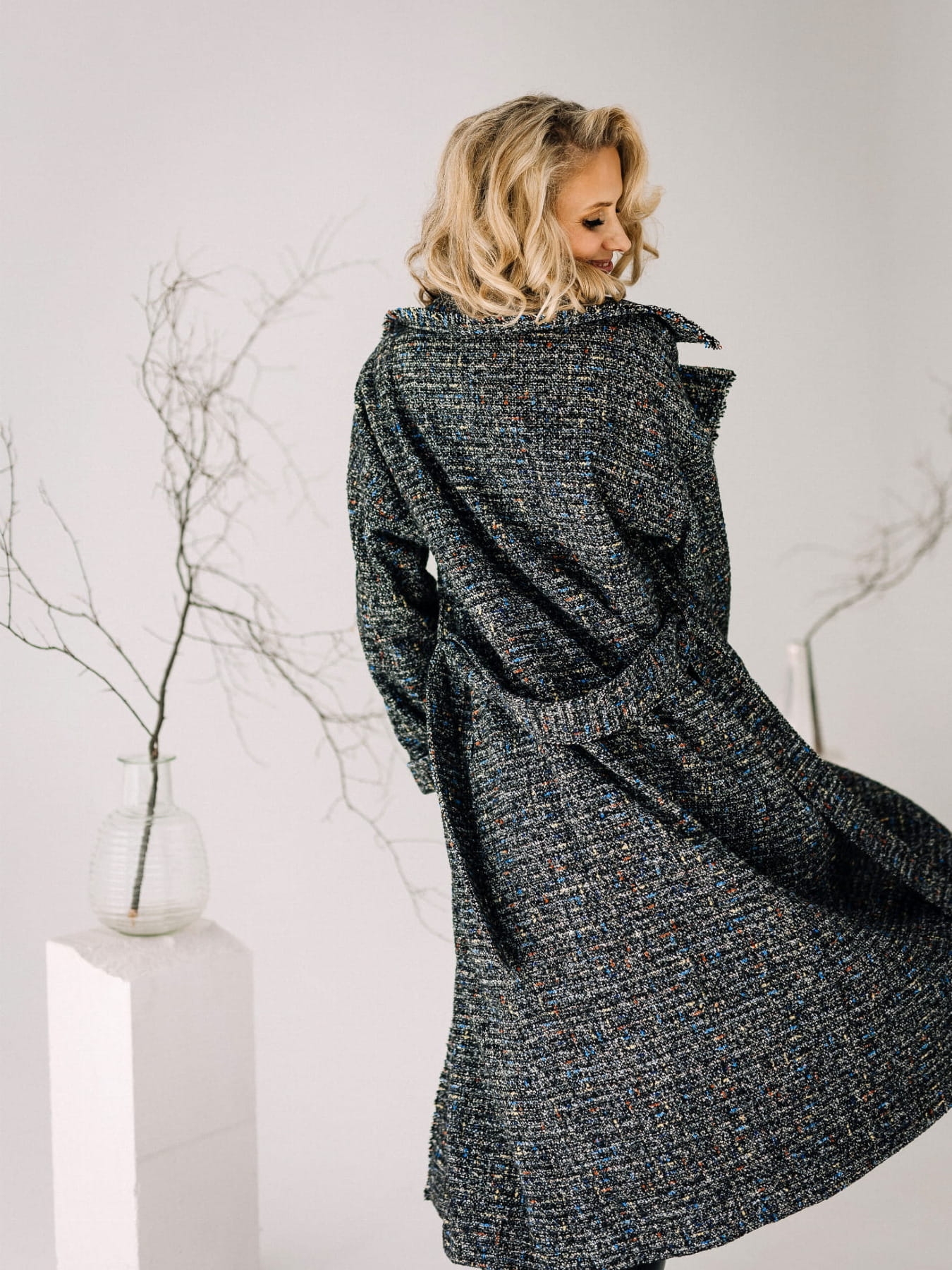 Płaszcz Vanita- Pieprz i sól nieocieplany